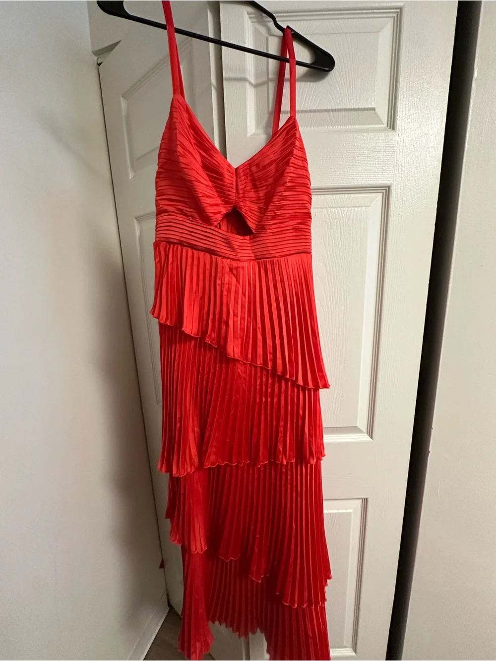 Abercrombie & Fitch Red Pleated Tiered Maxi Dress